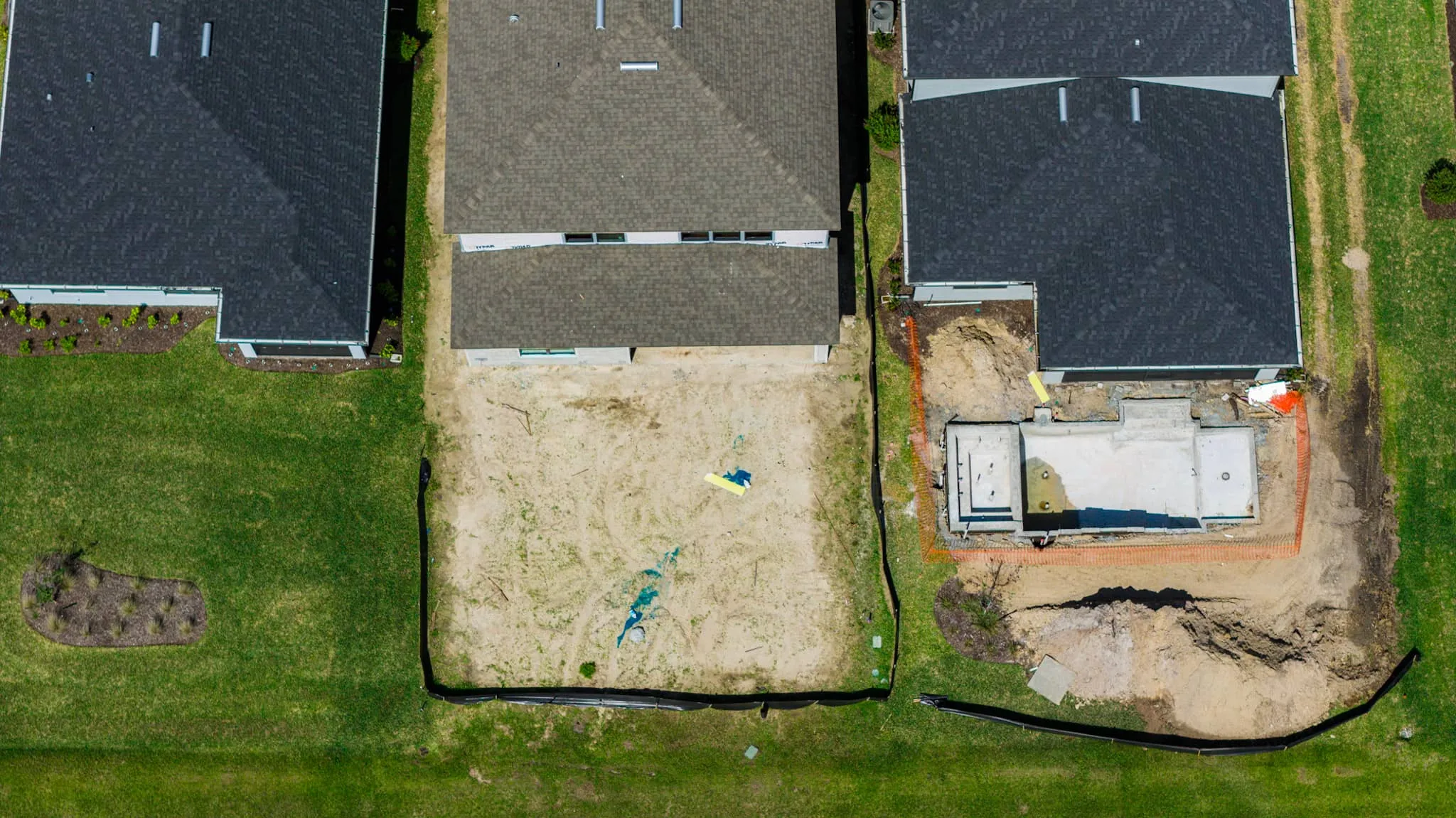 Aerial drone view of a new-home construction site in Palm Beach County